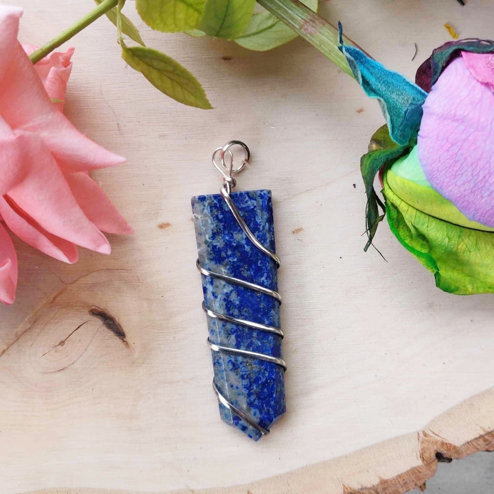 Flat Wire Wrapped Crystal Pendant Comes with Free cord chain.